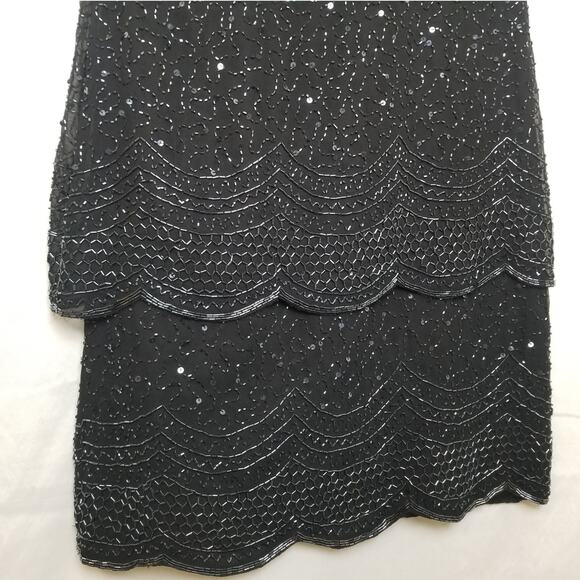 Life & Style New York Formal Silk Beaded Sequin Tiered Formal Party Dress Sz L - Picture 7 of 9